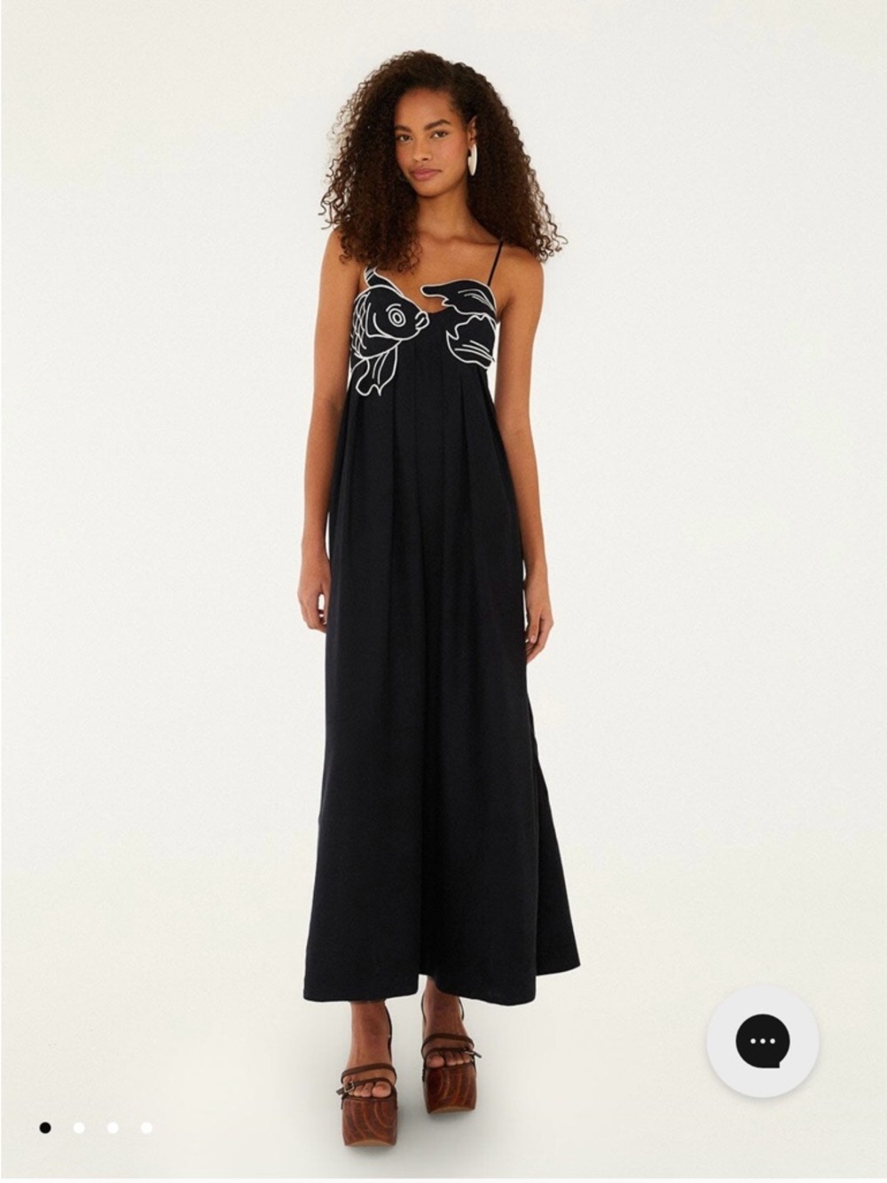 FARM Rio Black Maxi Dress with White Fish Embroidery